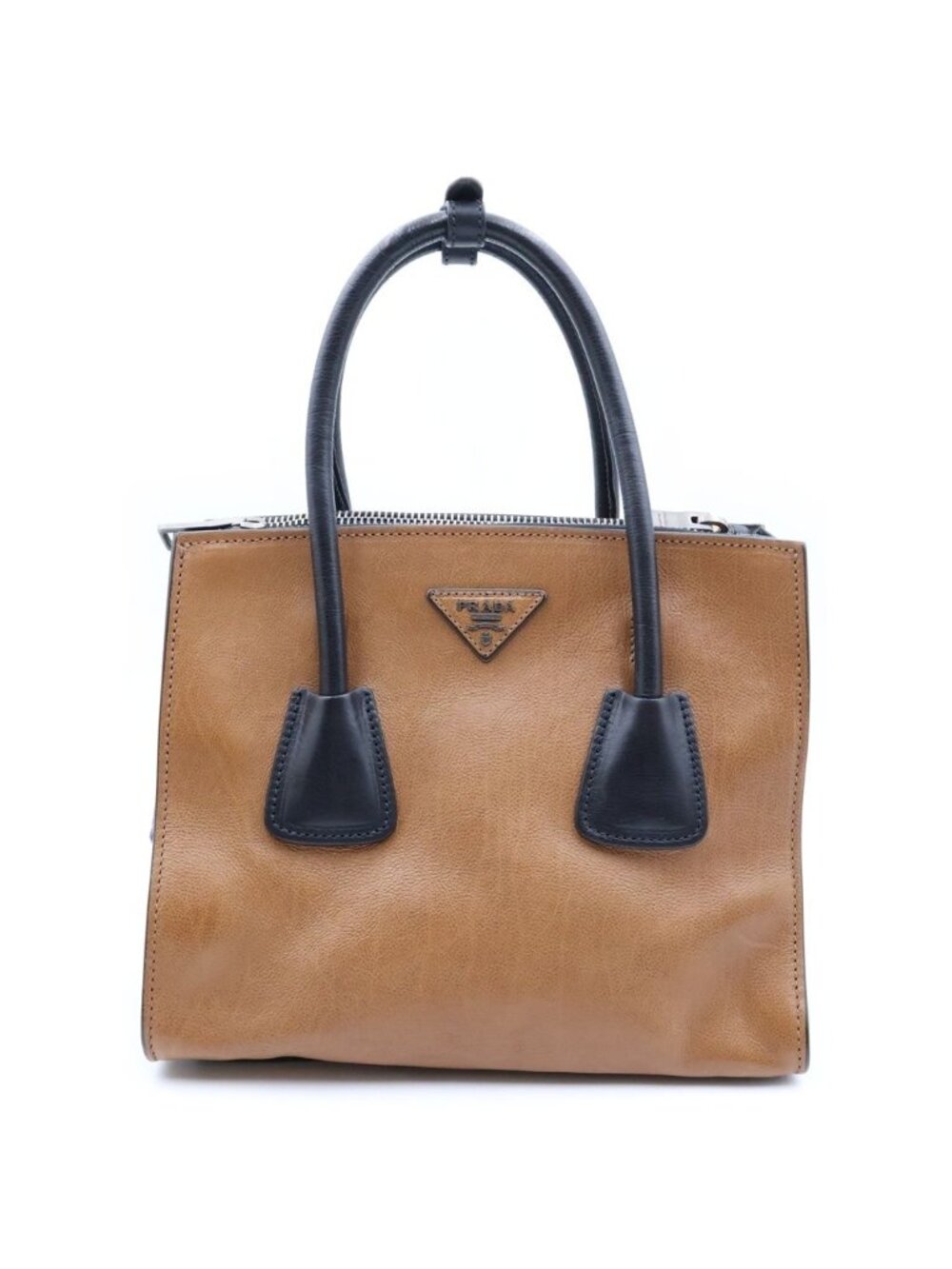 Prada Triangle Logo 2-Way Shoulder Bag Leather Black Brown